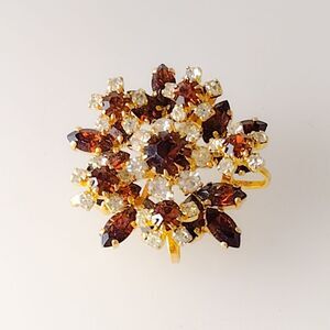 NWOT Vintage Women's Sunburst Prong Set Navette Rhinestone Brooch Brown OS